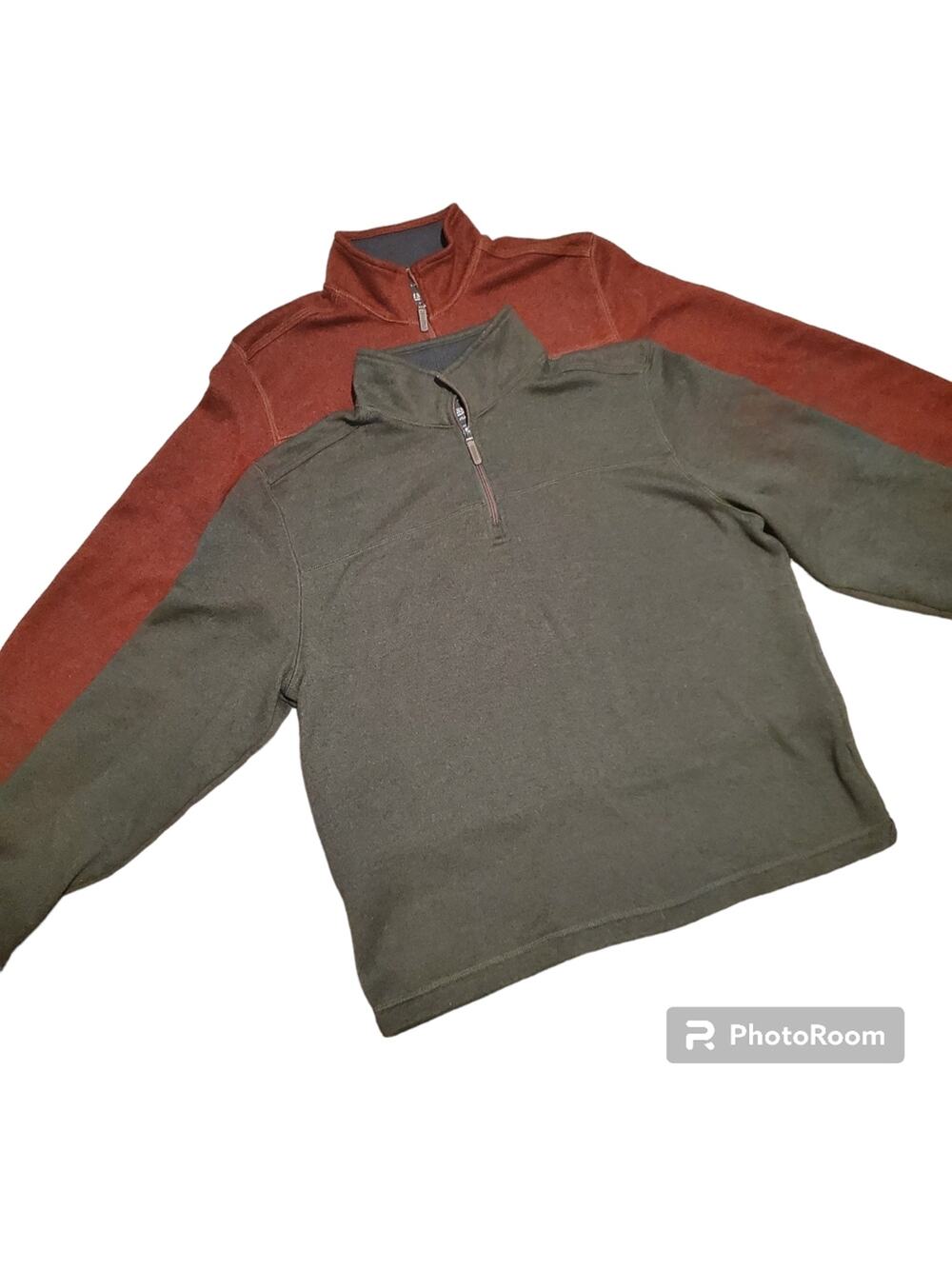 BASS men's quarter zip pullovers Set of 2 Hunter Green and Brick Red Small. XXL